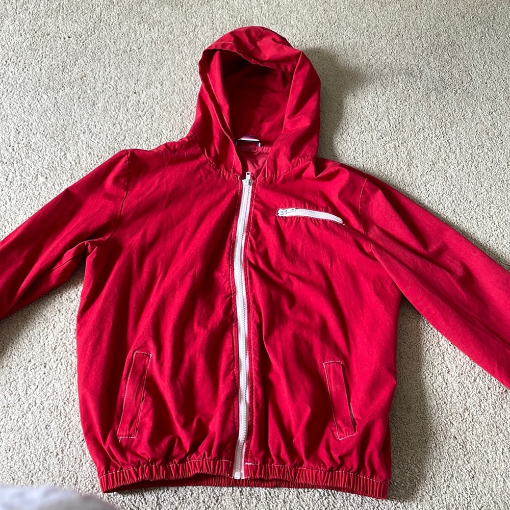 red brandy windbreaker jacket